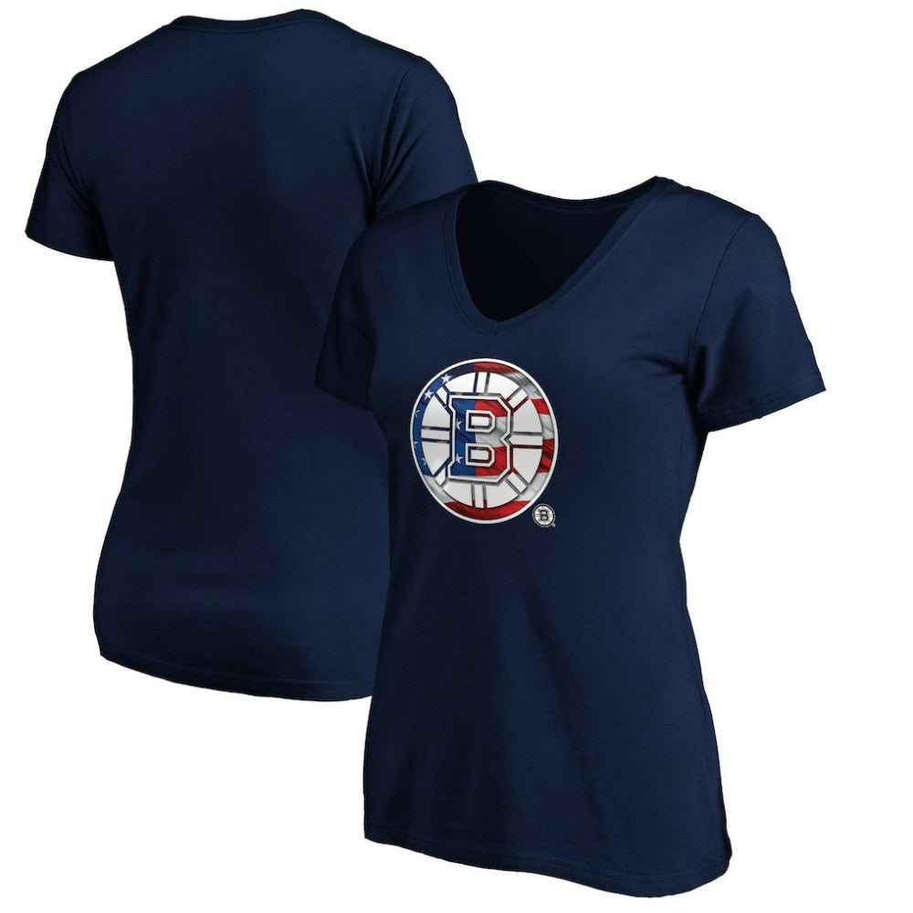 Boston Bruins Women's Banner Wave Logo V-Neck T-Shirt T-Shirt - Navy T-shirts