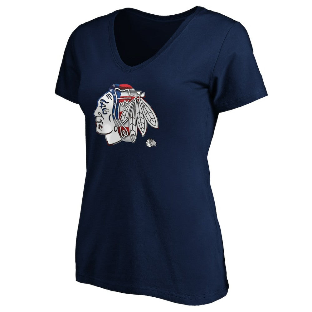 Chicago Blackhawks Women's Banner Wave Logo V-Neck T-Shirt T-Shirt - Navy T-shirts