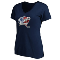 Columbus Blue Jackets Women's Banner Wave Logo V-Neck T-Shirt T-Shirt - Navy T-shirts