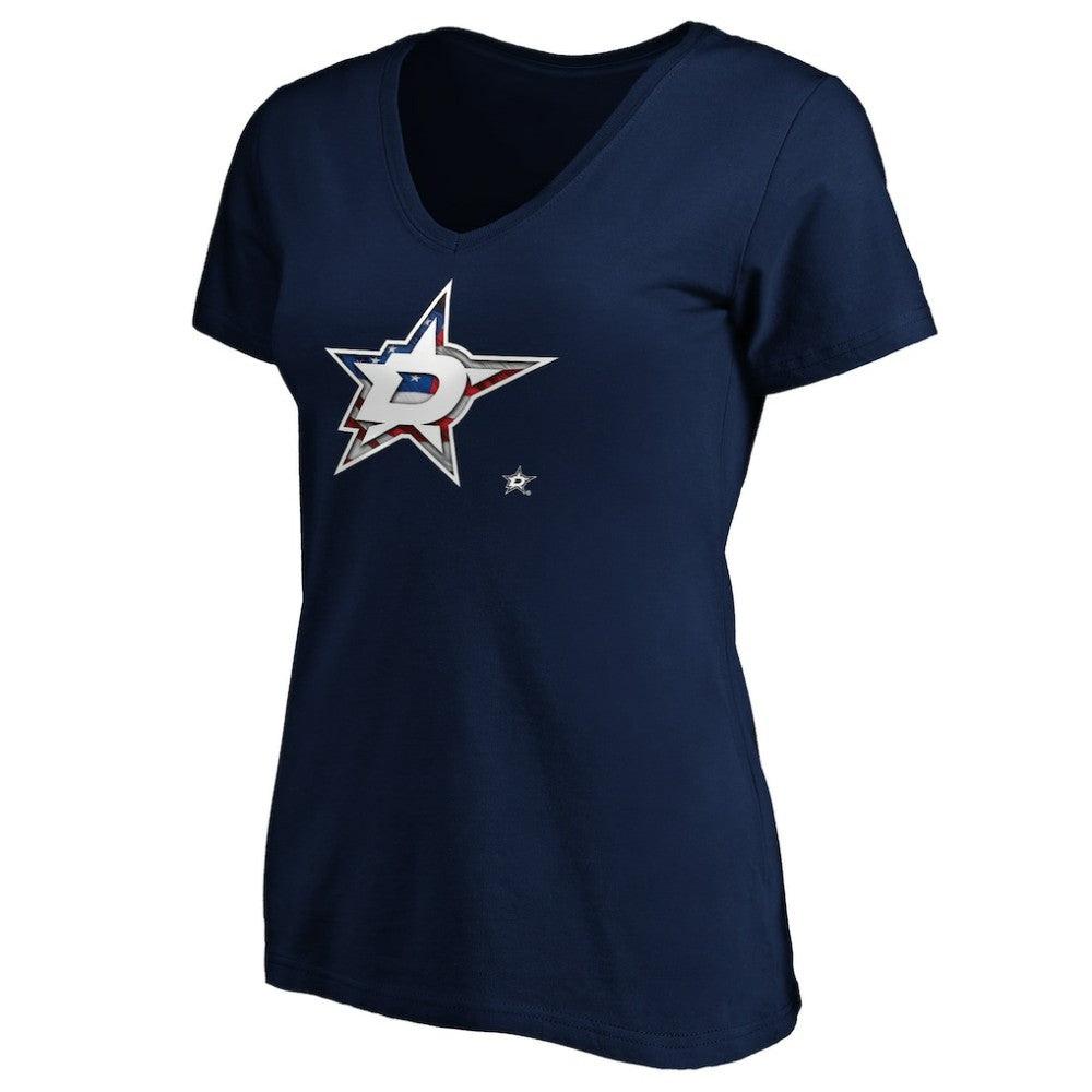 Dallas Stars Women's Banner Wave Logo V-Neck T-Shirt T-Shirt - Navy T-shirts
