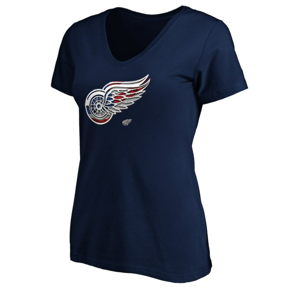 Detroit Red Wings Women's Banner Wave Logo V-Neck T-Shirt T-Shirt - Navy T-shirts