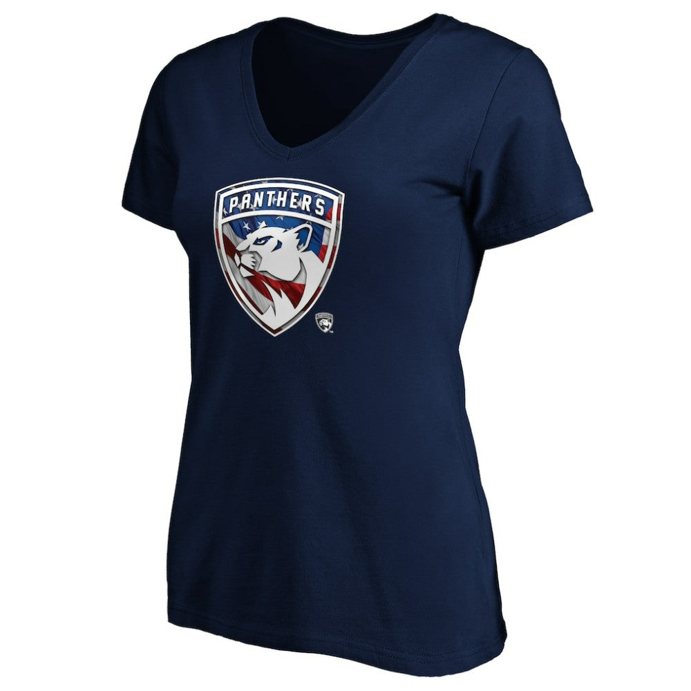 Florida Panthers Women's Banner Wave Logo V-Neck T-Shirt T-Shirt - Navy T-shirts