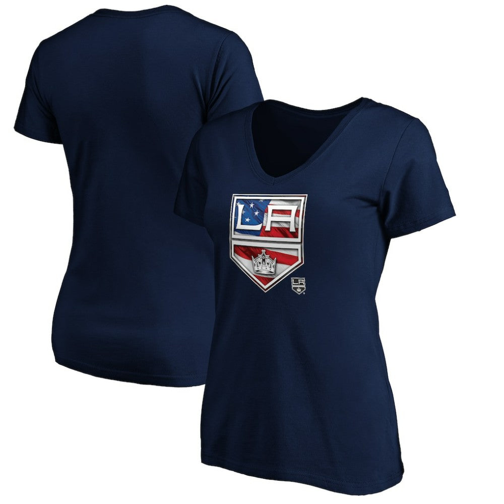 Los Angeles Kings Women's Banner Wave Logo V-Neck T-Shirt T-Shirt - Navy T-shirts