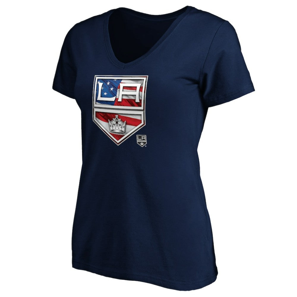 Los Angeles Kings Women's Banner Wave Logo V-Neck T-Shirt T-Shirt - Navy T-shirts