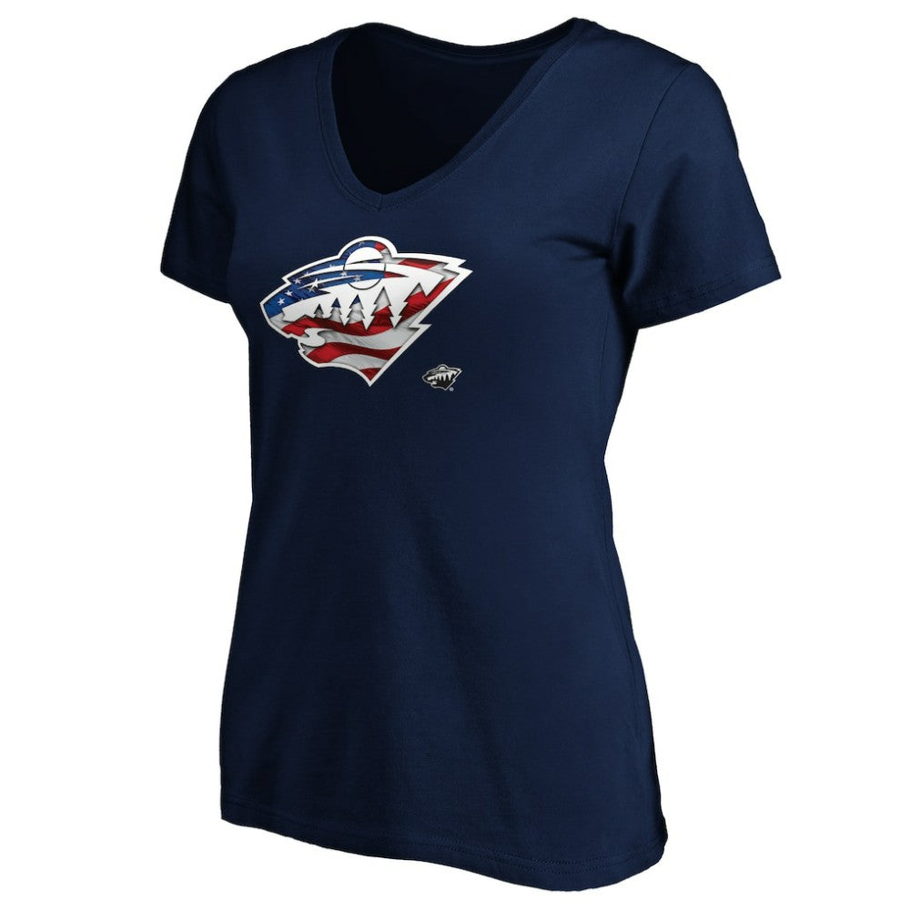 Minnesota Wild Women's Banner Wave Logo V-Neck T-Shirt T-Shirt - Navy T-shirts
