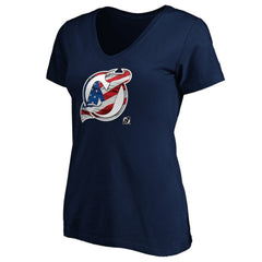 New Jersey Devils Women's Banner Wave Logo V-Neck T-Shirt T-Shirt - Navy T-shirts