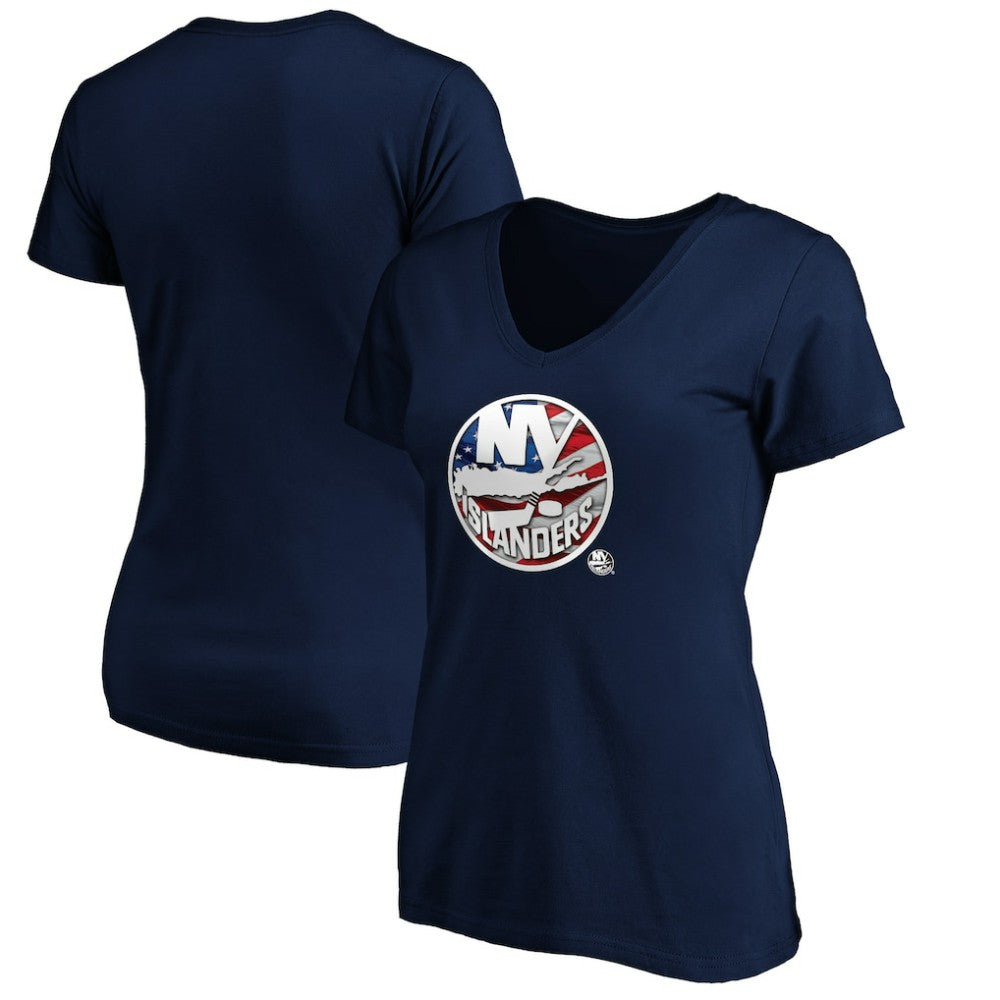 New York Islanders Women's Banner Wave Logo V-Neck T-Shirt T-Shirt - Navy T-shirts