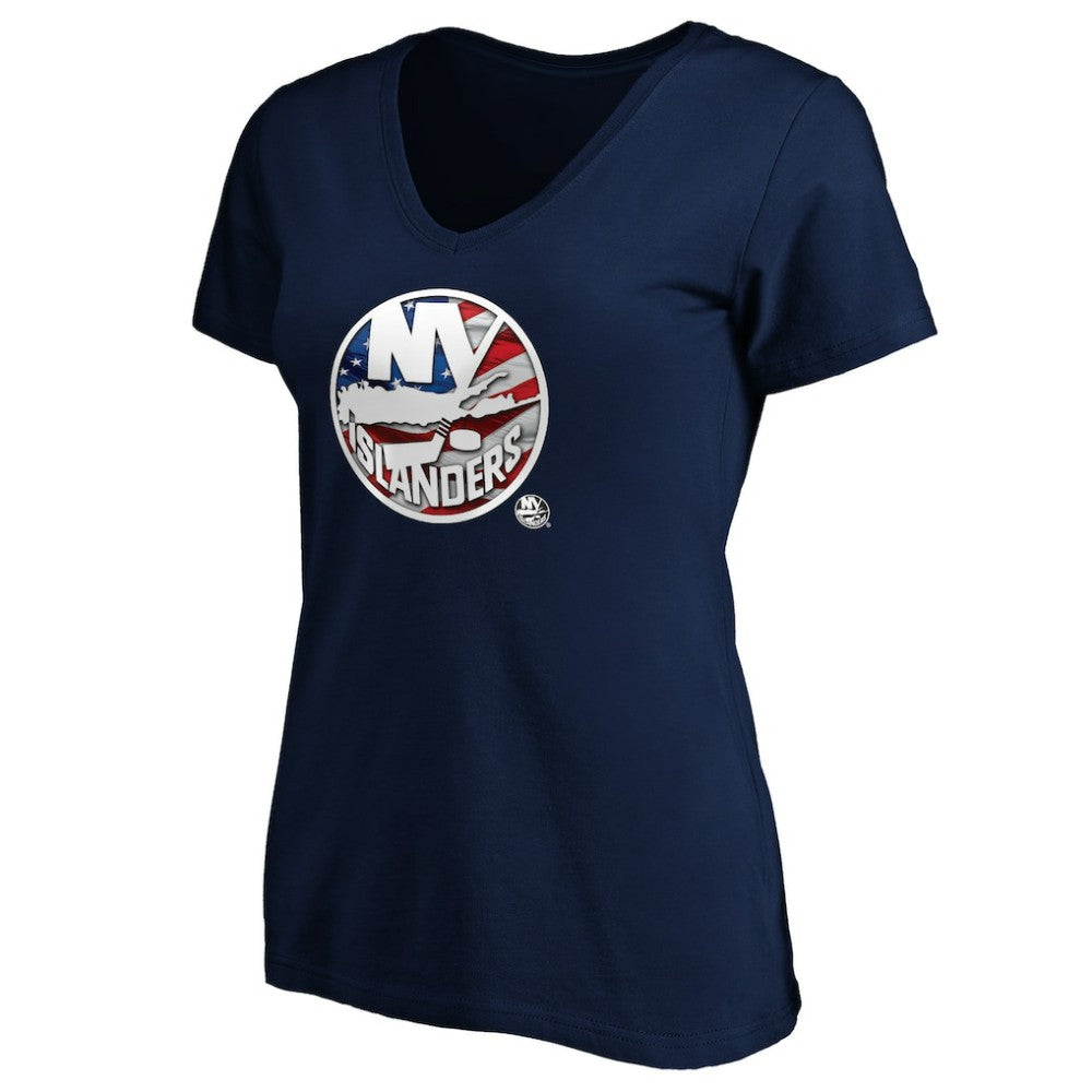 New York Islanders Women's Banner Wave Logo V-Neck T-Shirt T-Shirt - Navy T-shirts