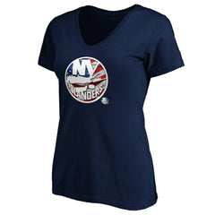New York Islanders Women's Banner Wave Logo V-Neck T-Shirt T-Shirt - Navy T-shirts