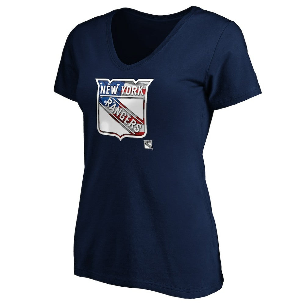 New York Rangers Women's Banner Wave Logo V-Neck T-Shirt T-Shirt - Navy T-shirts