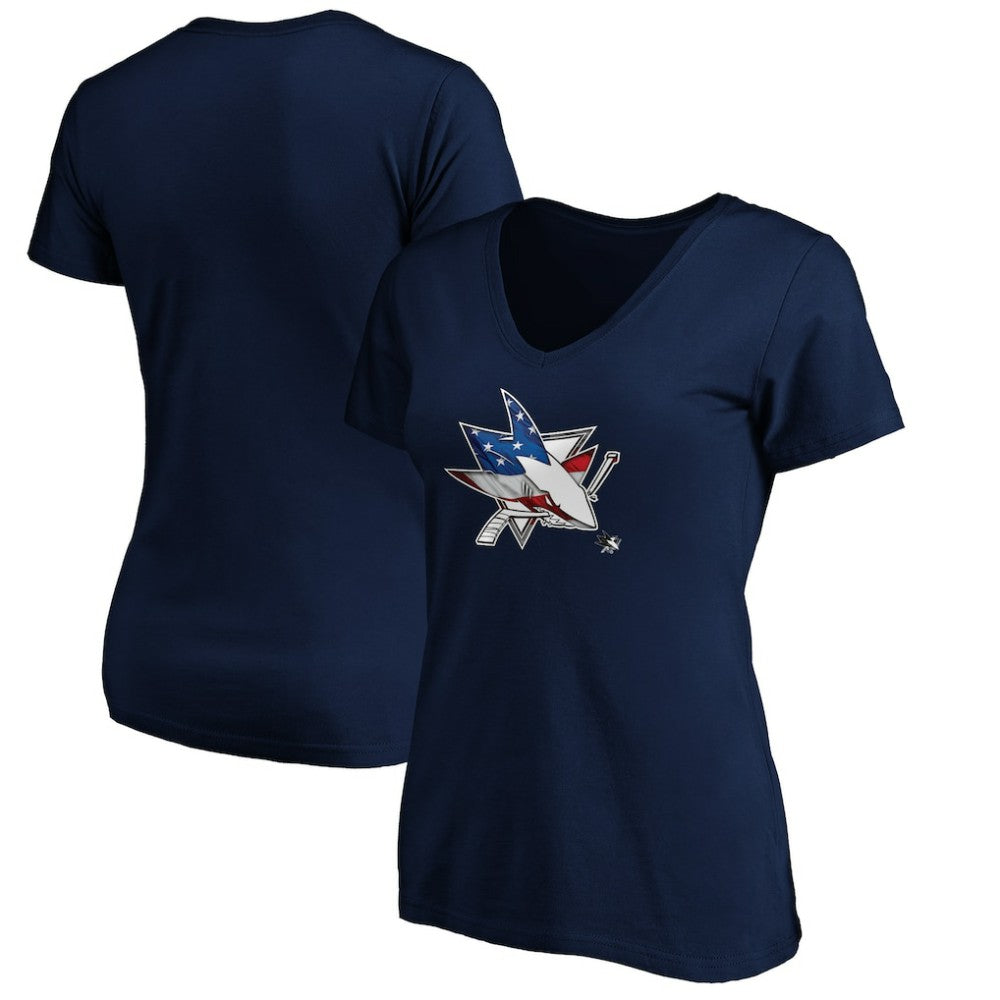 San Jose Sharks Women's Banner Wave Logo V-Neck T-Shirt T-Shirt - Navy T-shirts