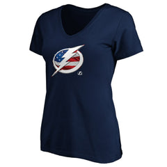 Tampa Bay Lightning Women's Banner Wave Logo V-Neck T-Shirt T-Shirt - Navy T-shirts