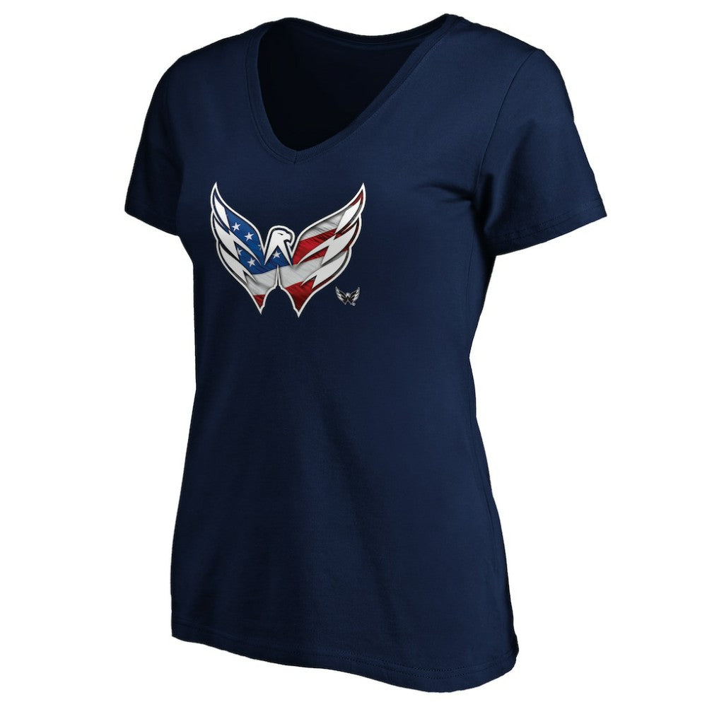 Washington Capitals Women's Banner Wave Logo V-Neck T-Shirt T-Shirt - Navy T-shirts