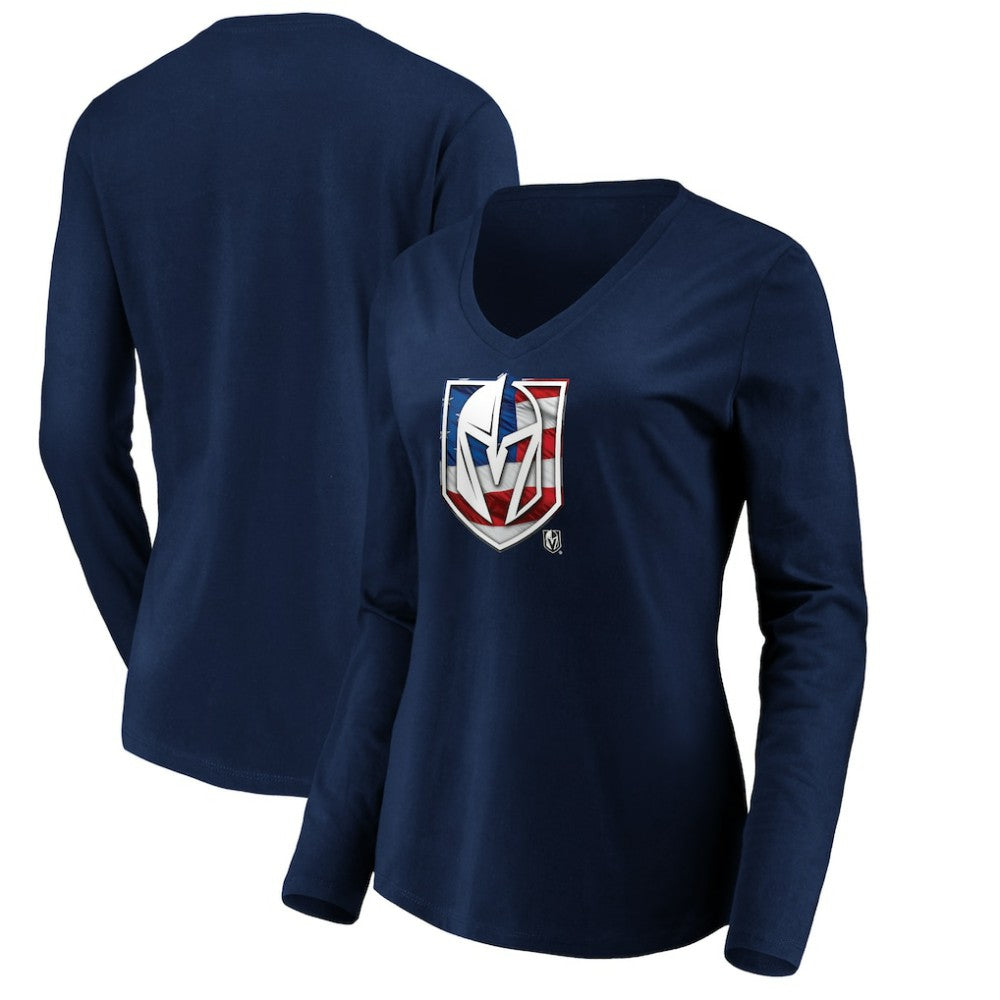 Vegas Golden Knights women's Banner Wave Logo Long Sleeve V-Neck T-Shirt - Navy T-shirts