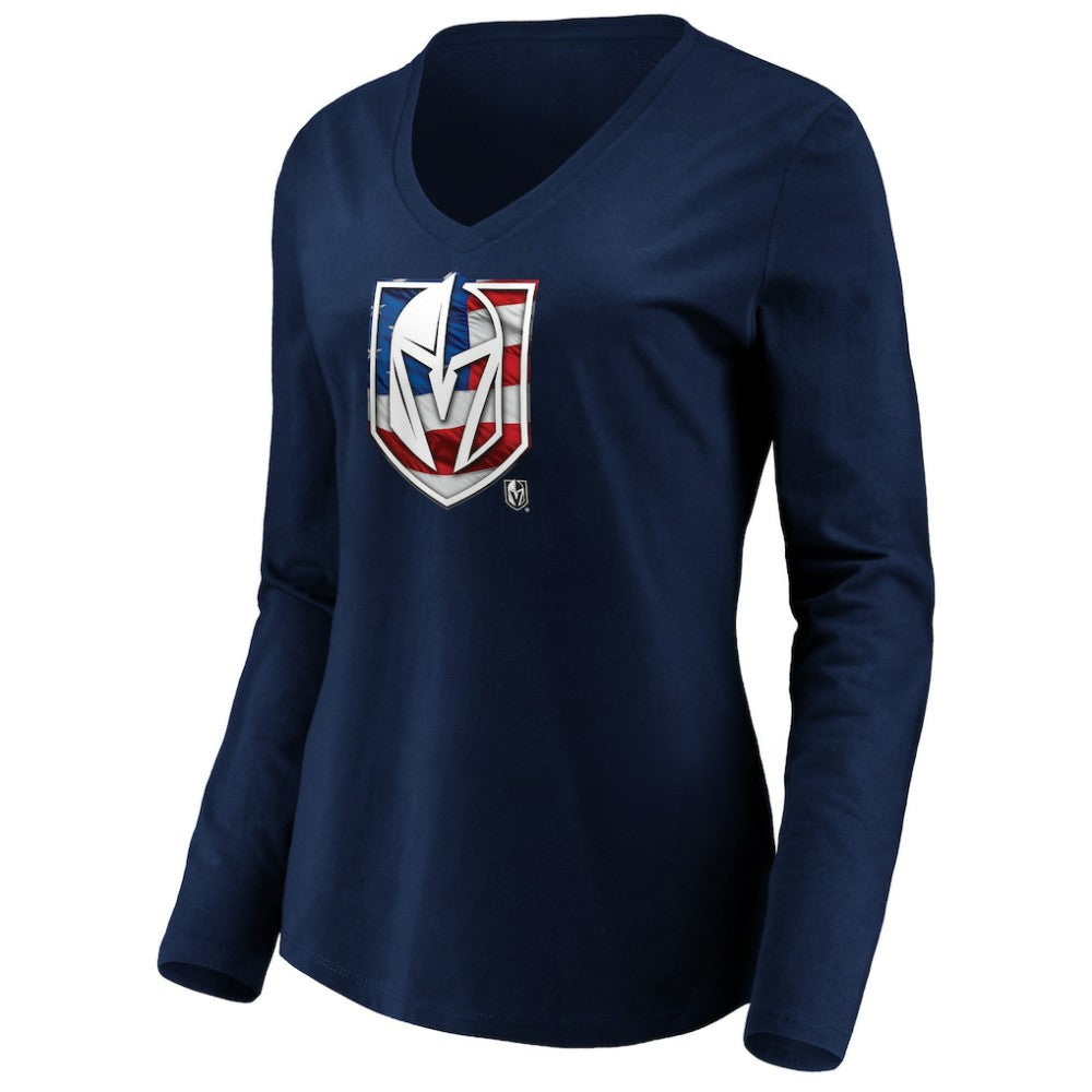 Vegas Golden Knights women's Banner Wave Logo Long Sleeve V-Neck T-Shirt - Navy T-shirts