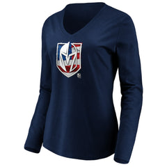 Vegas Golden Knights women's Banner Wave Logo Long Sleeve V-Neck T-Shirt - Navy T-shirts