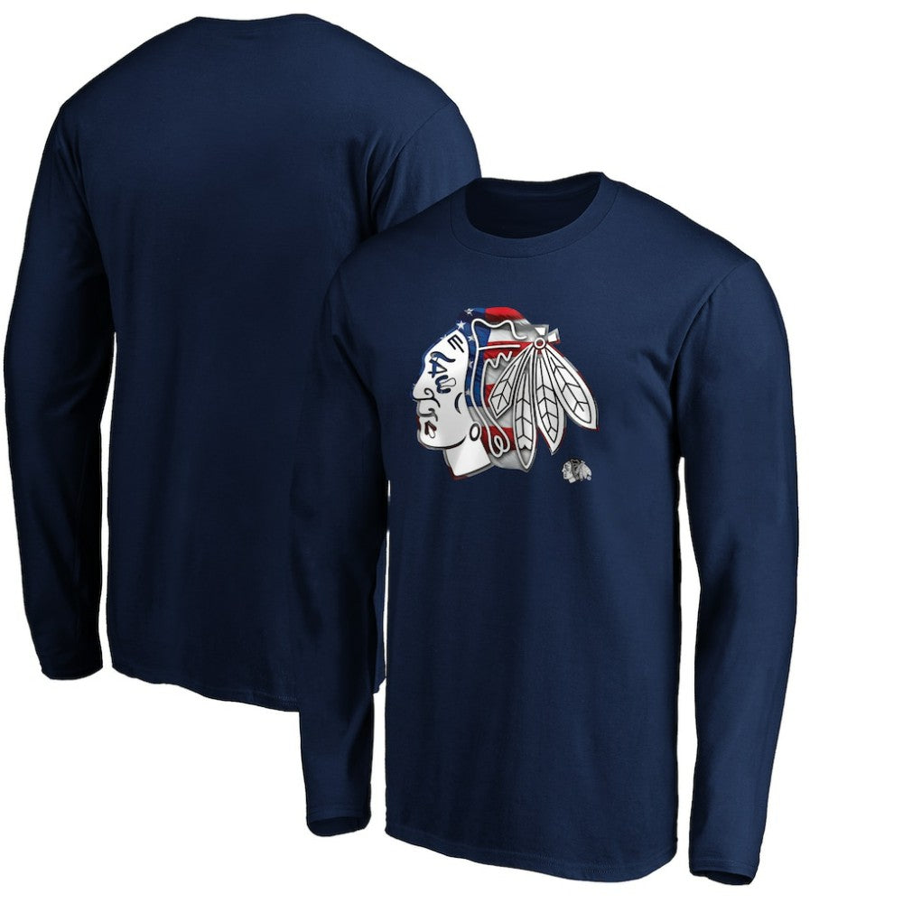Chicago Blackhawks Banner Wave Logo Long Sleeve T-Shirt - Navy T-shirts