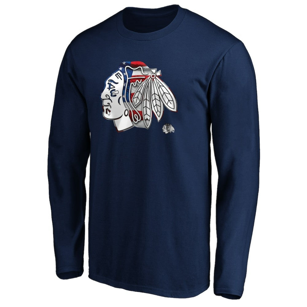 Chicago Blackhawks Banner Wave Logo Long Sleeve T-Shirt - Navy T-shirts