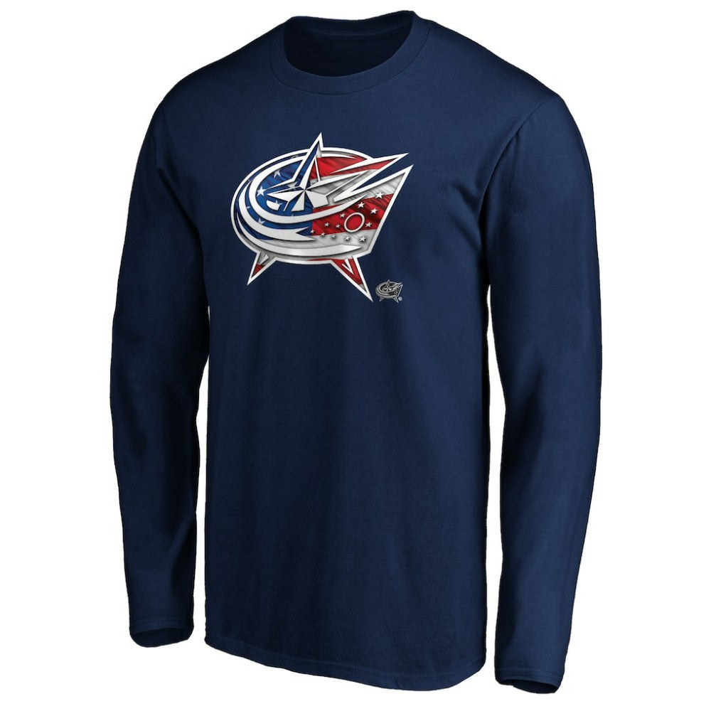 Columbus Blue Jackets Banner Wave Logo Long Sleeve T-Shirt - Navy T-shirts