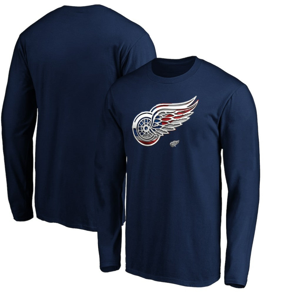 Detroit Red Wings Banner Wave Logo Long Sleeve T-Shirt - Navy T-shirts