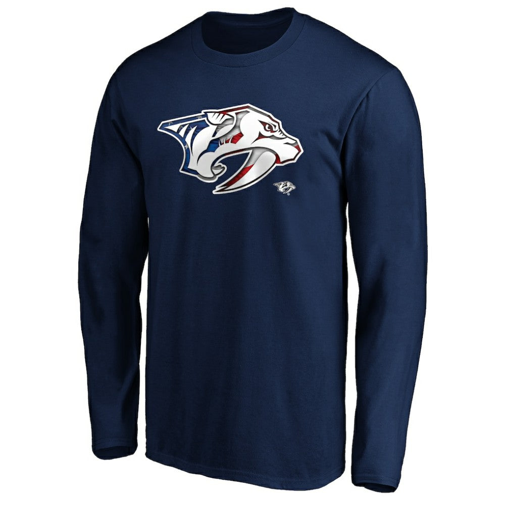 Nashville Predators Banner Wave Logo Long Sleeve T-Shirt - Navy T-shirts