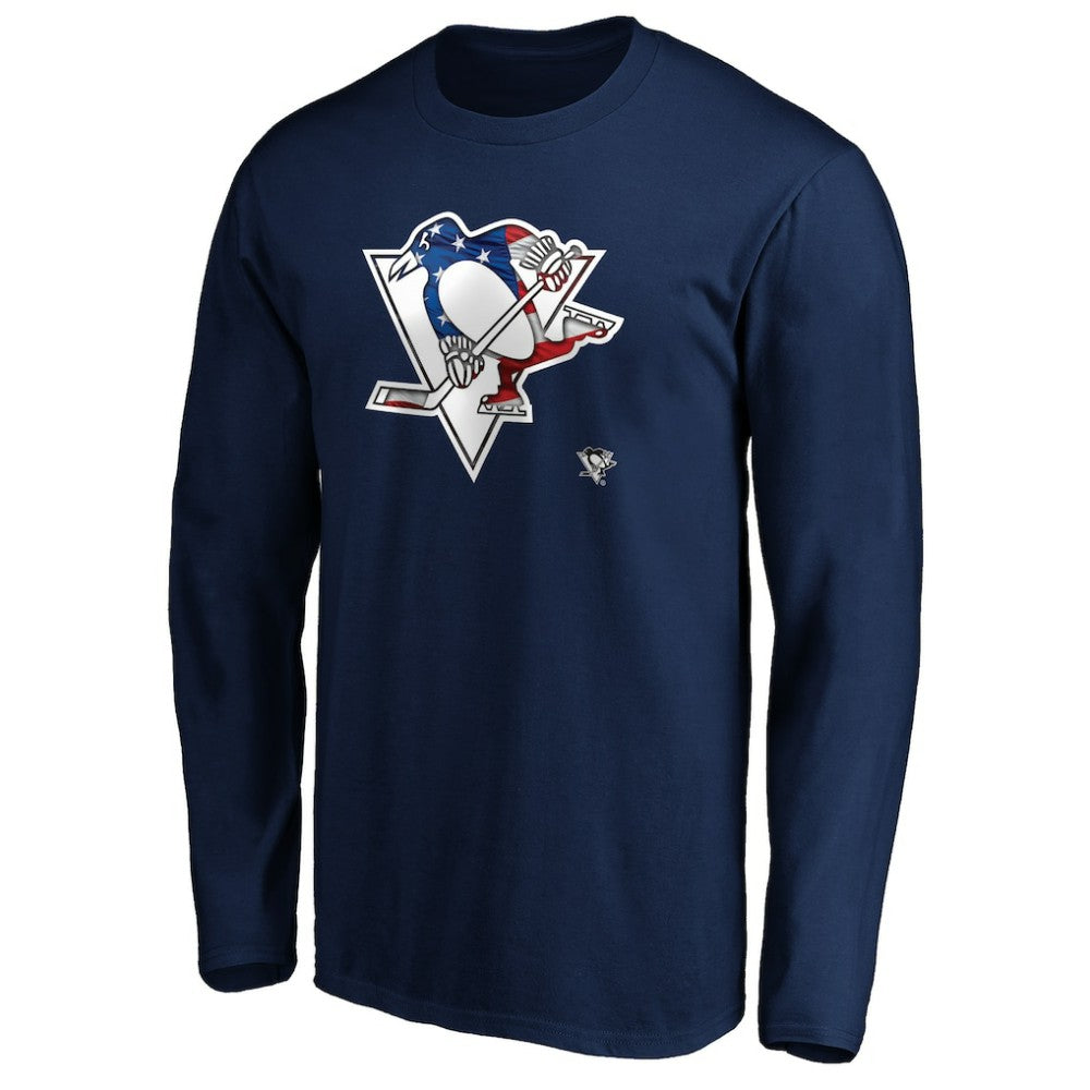 Pittsburgh Penguins Banner Wave Logo Long Sleeve T-Shirt - Navy T-shirts