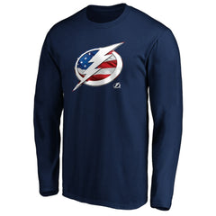 Tampa Bay Lightning Banner Wave Logo Long Sleeve T-Shirt - Navy T-shirts