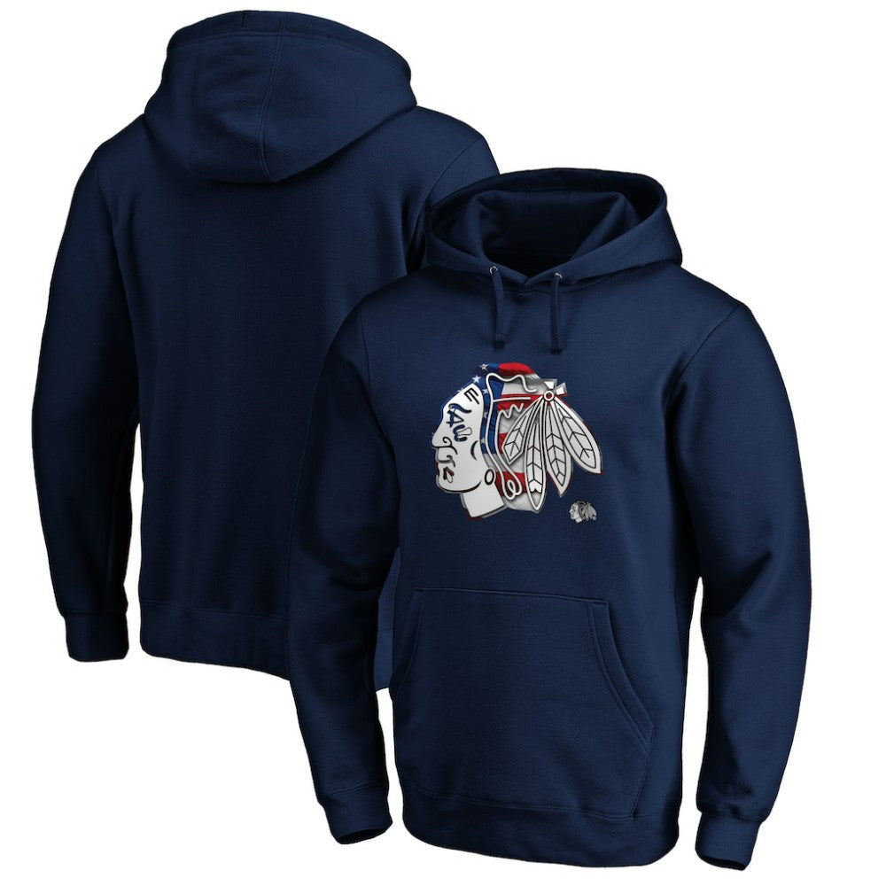Chicago Blackhawks Banner Wave Logo Pullover Hoodie - Navy Hoodies