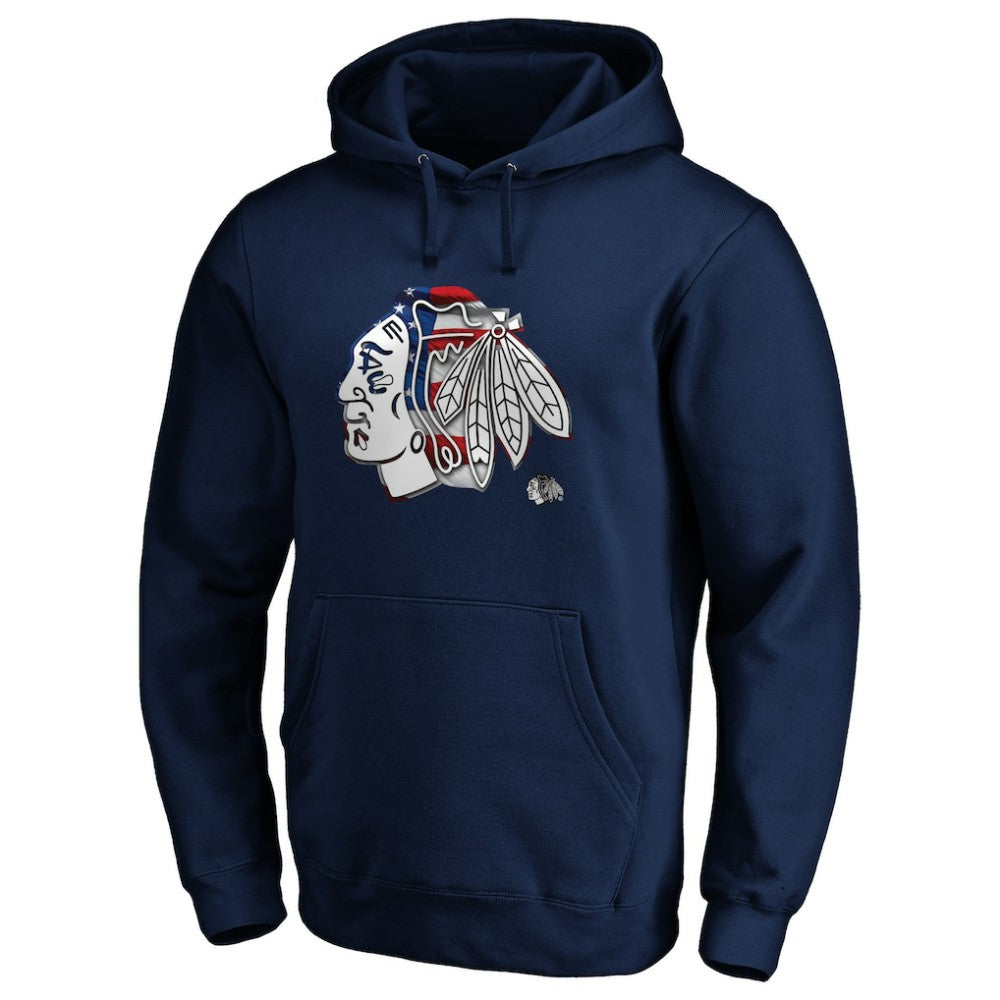 Chicago Blackhawks Banner Wave Logo Pullover Hoodie - Navy Hoodies