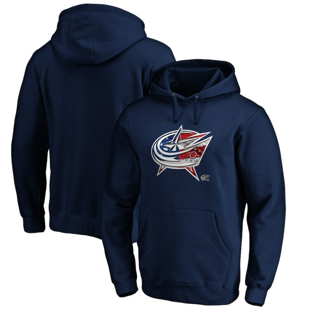 Columbus Blue Jackets Banner Wave Logo Pullover Hoodie - Navy Hoodies