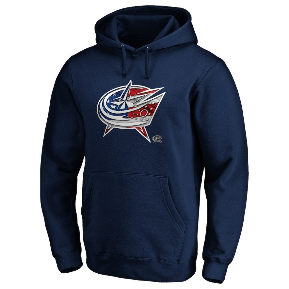 Columbus Blue Jackets Banner Wave Logo Pullover Hoodie - Navy Hoodies