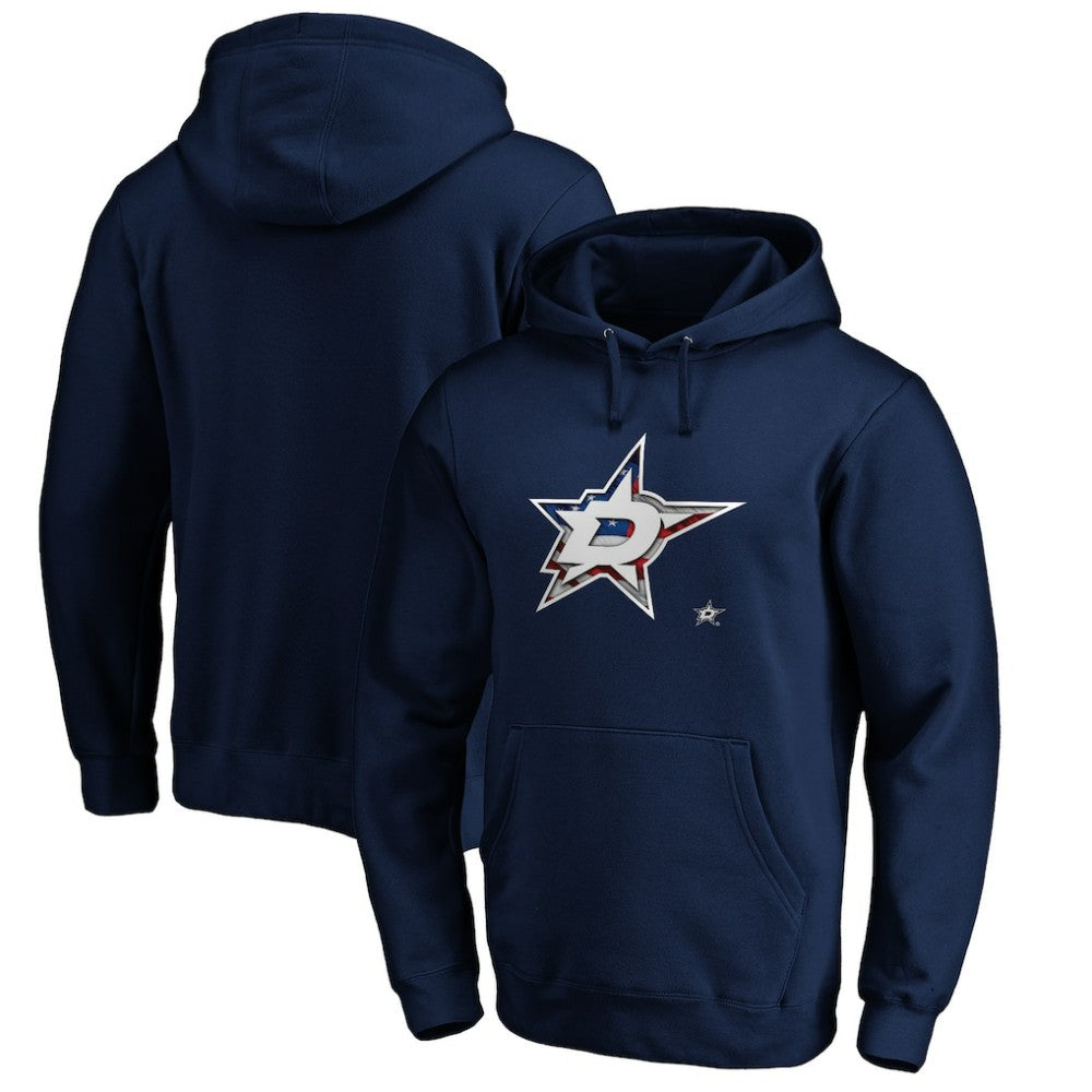 Dallas Stars Banner Wave Logo Pullover Hoodie - Navy Hoodies
