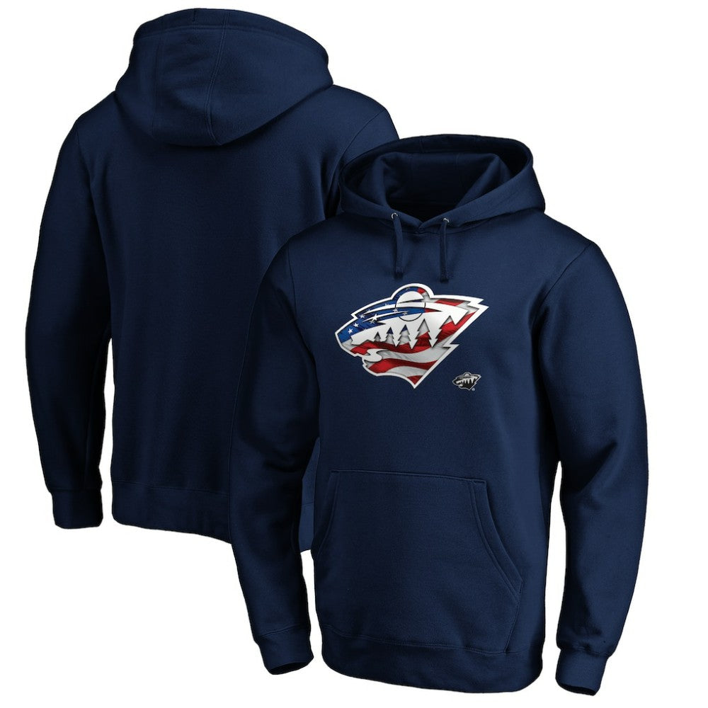 Minnesota Wild Banner Wave Logo Pullover Hoodie - Navy Hoodies
