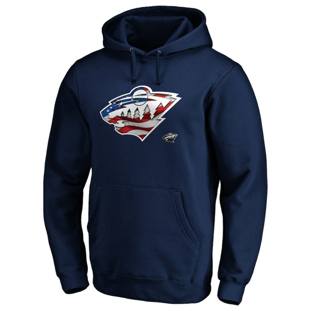 Minnesota Wild Banner Wave Logo Pullover Hoodie - Navy Hoodies