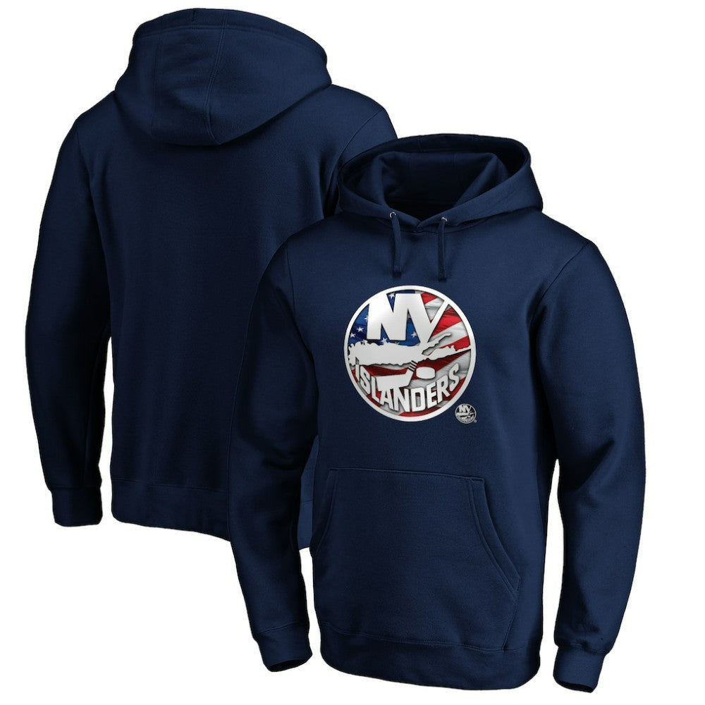 New York Islanders Banner Wave Logo Pullover Hoodie - Navy Hoodies