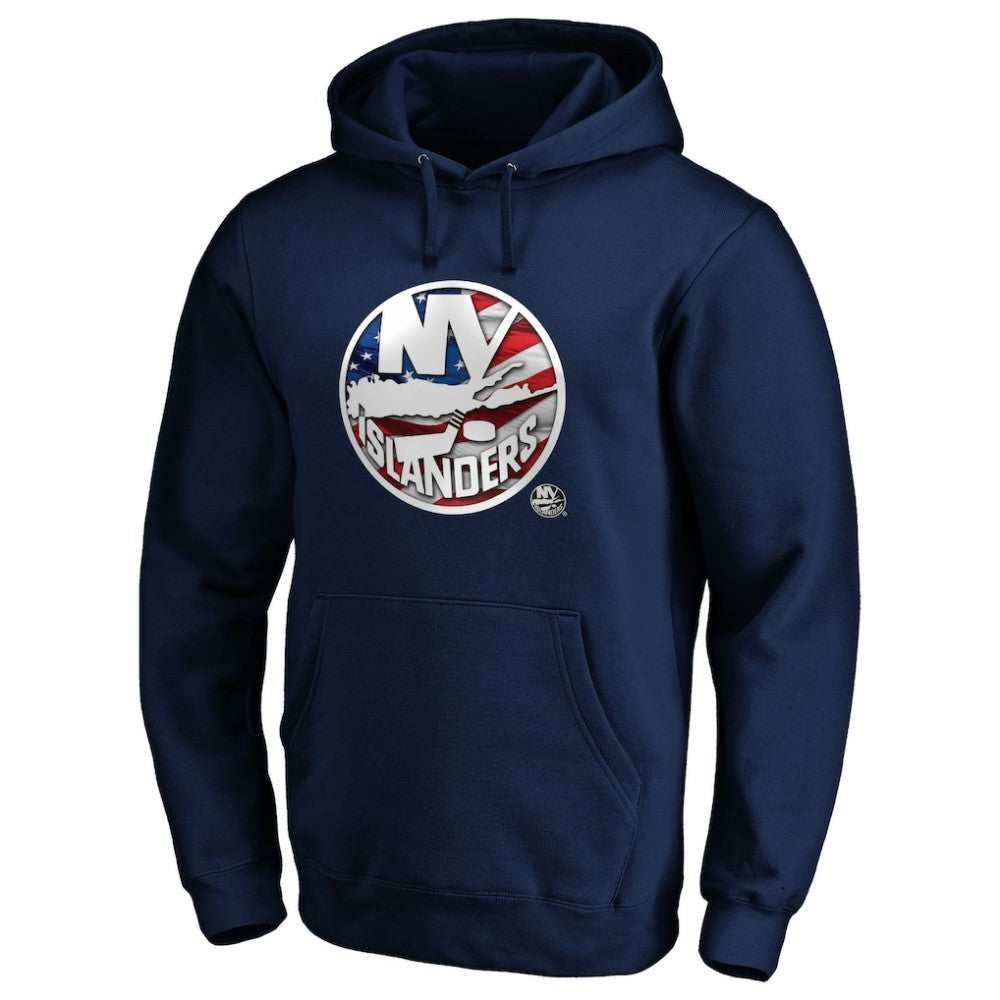 New York Islanders Banner Wave Logo Pullover Hoodie - Navy Hoodies