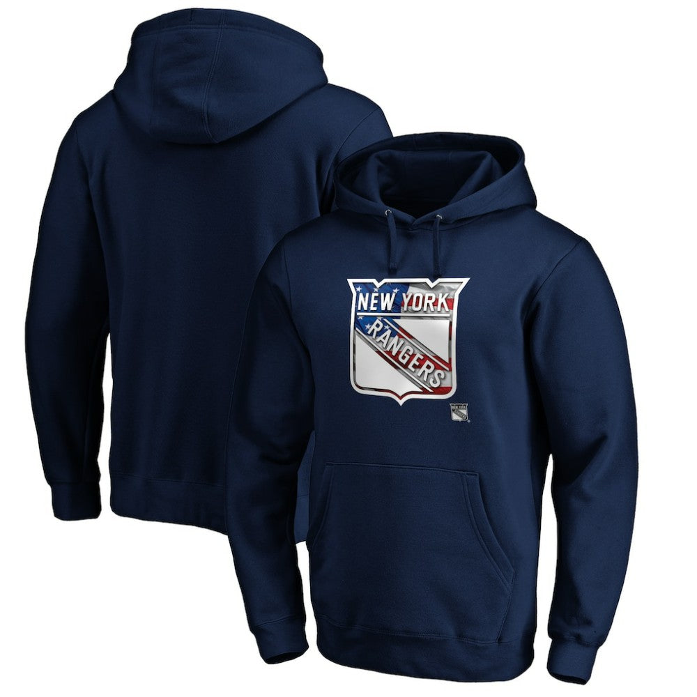 New York Rangers Banner Wave Logo Pullover Hoodie - Navy Hoodies