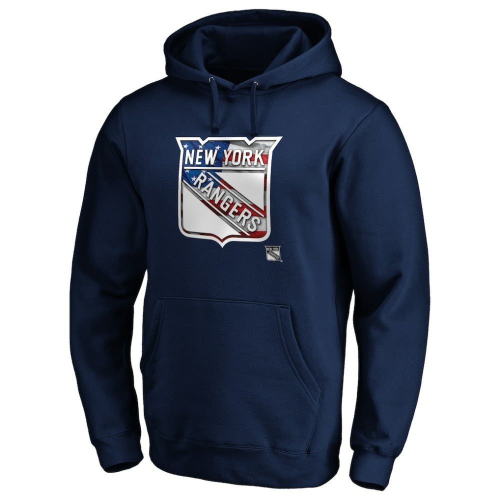 New York Rangers Banner Wave Logo Pullover Hoodie - Navy Hoodies