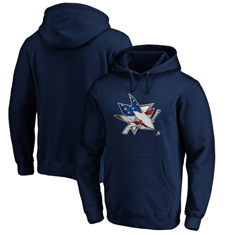 San Jose Sharks Banner Wave Logo Pullover Hoodie - Navy Hoodies