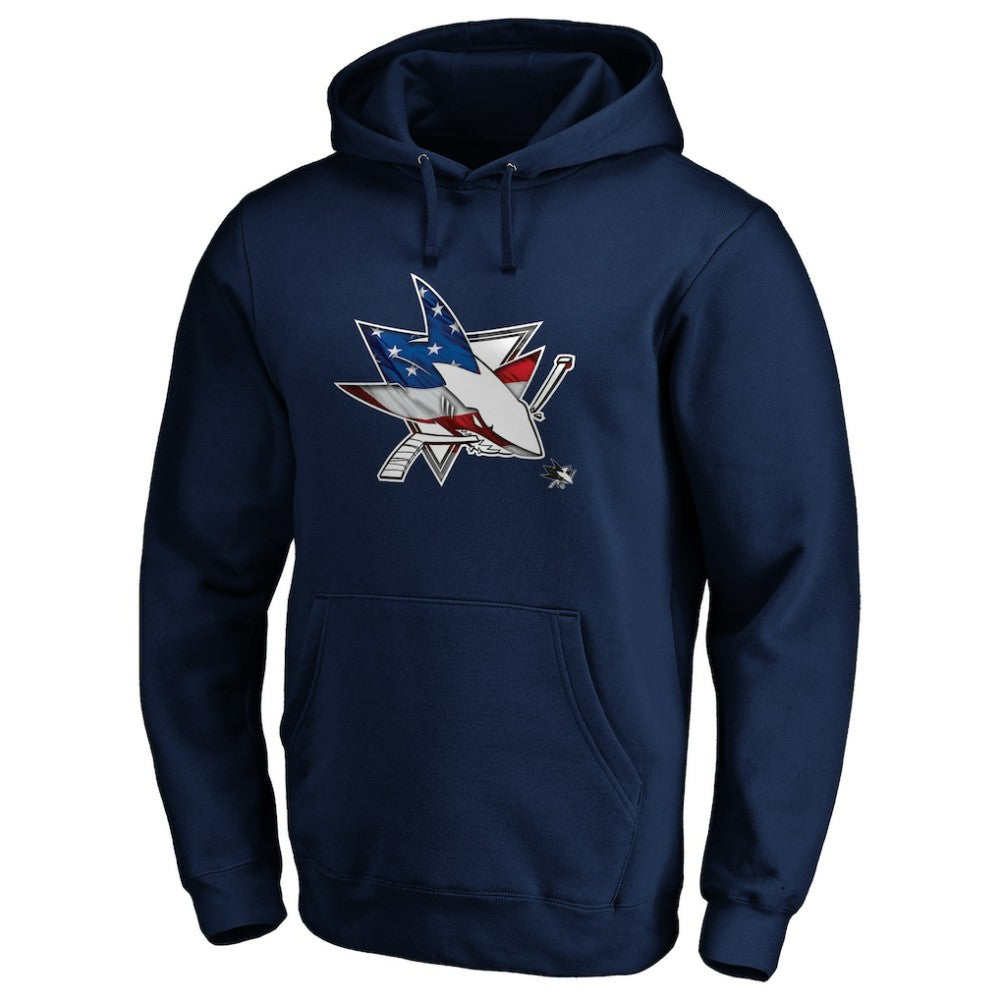 San Jose Sharks Banner Wave Logo Pullover Hoodie - Navy Hoodies