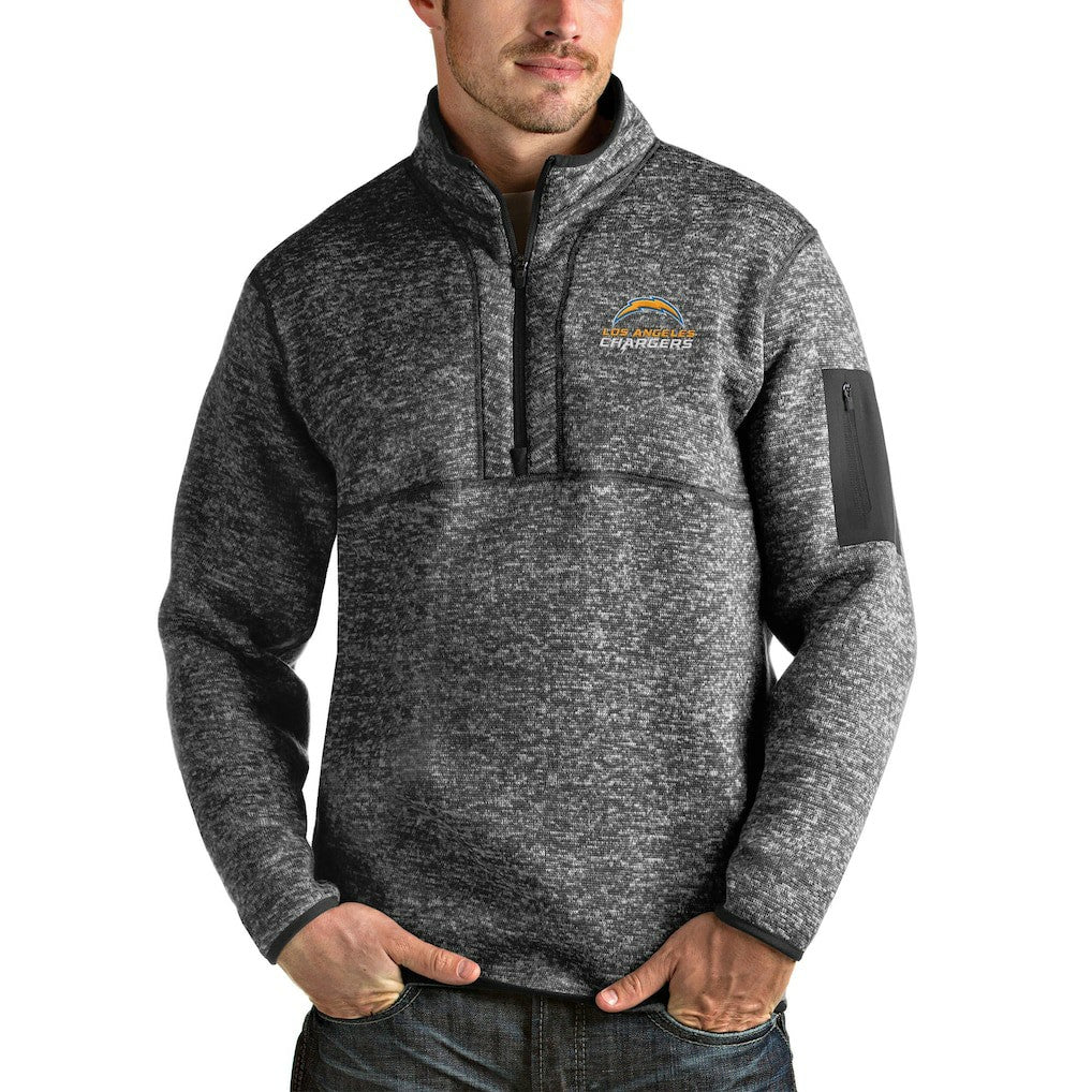 Los Angeles Chargers Antigua Fortune Quarter-Zip Pullover Jacket - Heather Charcoal sale