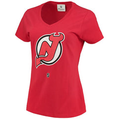 Nico Hischier New Jersey Devils Fanatics Women's Name & Number Logo V-Neck T-Shirt - Red T-shirts