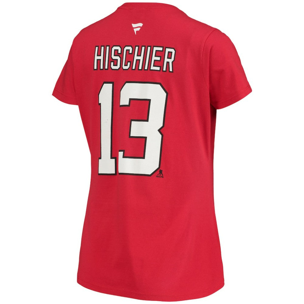 Nico Hischier New Jersey Devils Fanatics Women's Name & Number Logo V-Neck T-Shirt - Red T-shirts