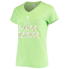 San Francisco Giants Soft as a Grape Women's Script Floral V-Neck T-Shirt Green