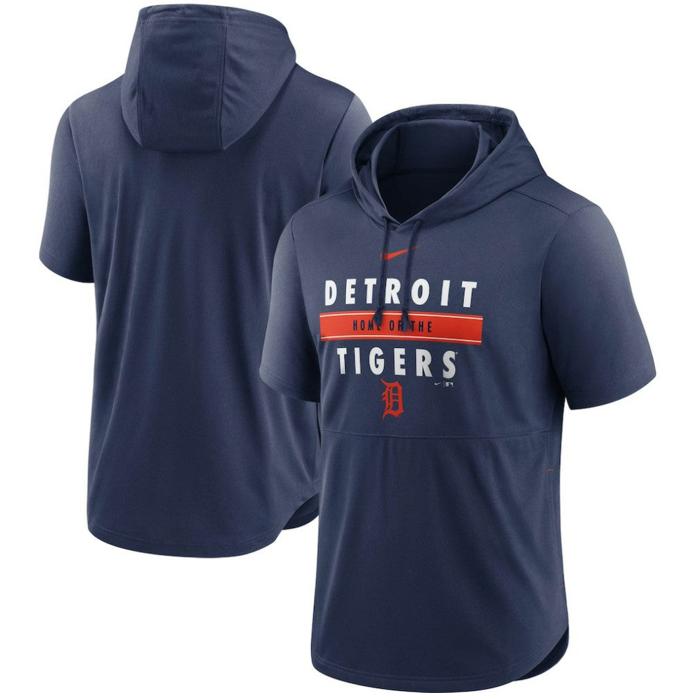 Detroit Tigers Home Team Short Sleeve Hoodie Top Navy