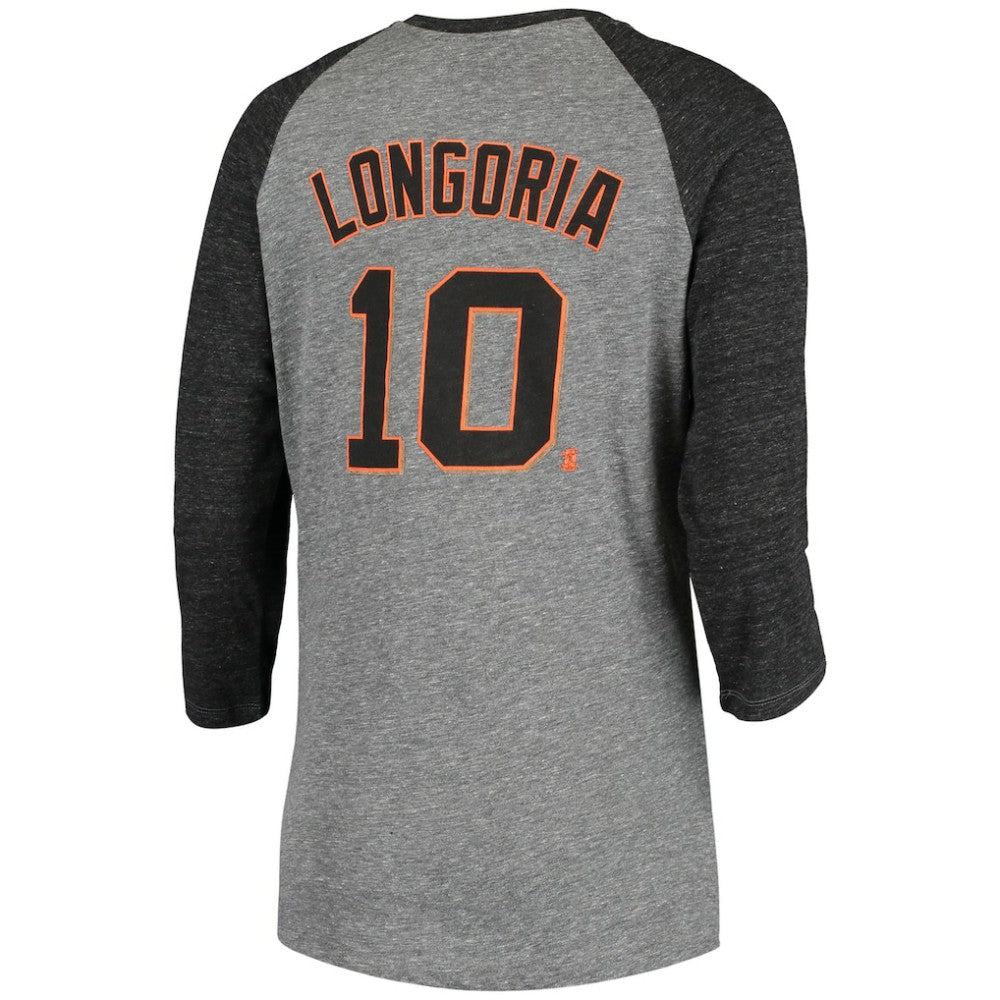 Evan Longoria San Francisco Giants 5th & Ocean by Women's Script Name & Number Raglan Tri-Blend 3/4-Sleeve T-Shirt Gray