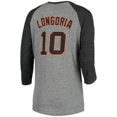 Evan Longoria San Francisco Giants 5th & Ocean by Women's Script Name & Number Raglan Tri-Blend 3/4-Sleeve T-Shirt Gray