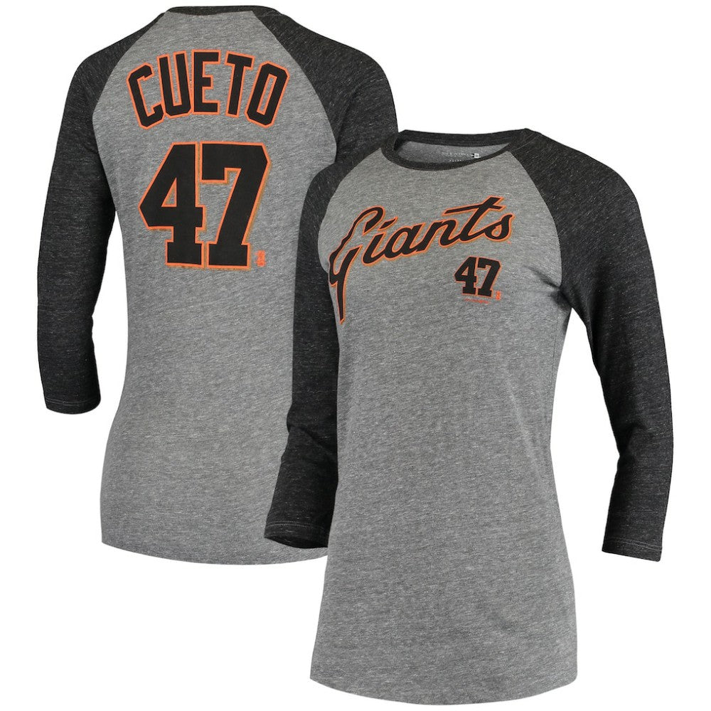 Johnny Cueto San Francisco Giants 5th & Ocean by Women's Script Name & Number Raglan Tri-Blend 3/4-Sleeve T-Shirt Gray