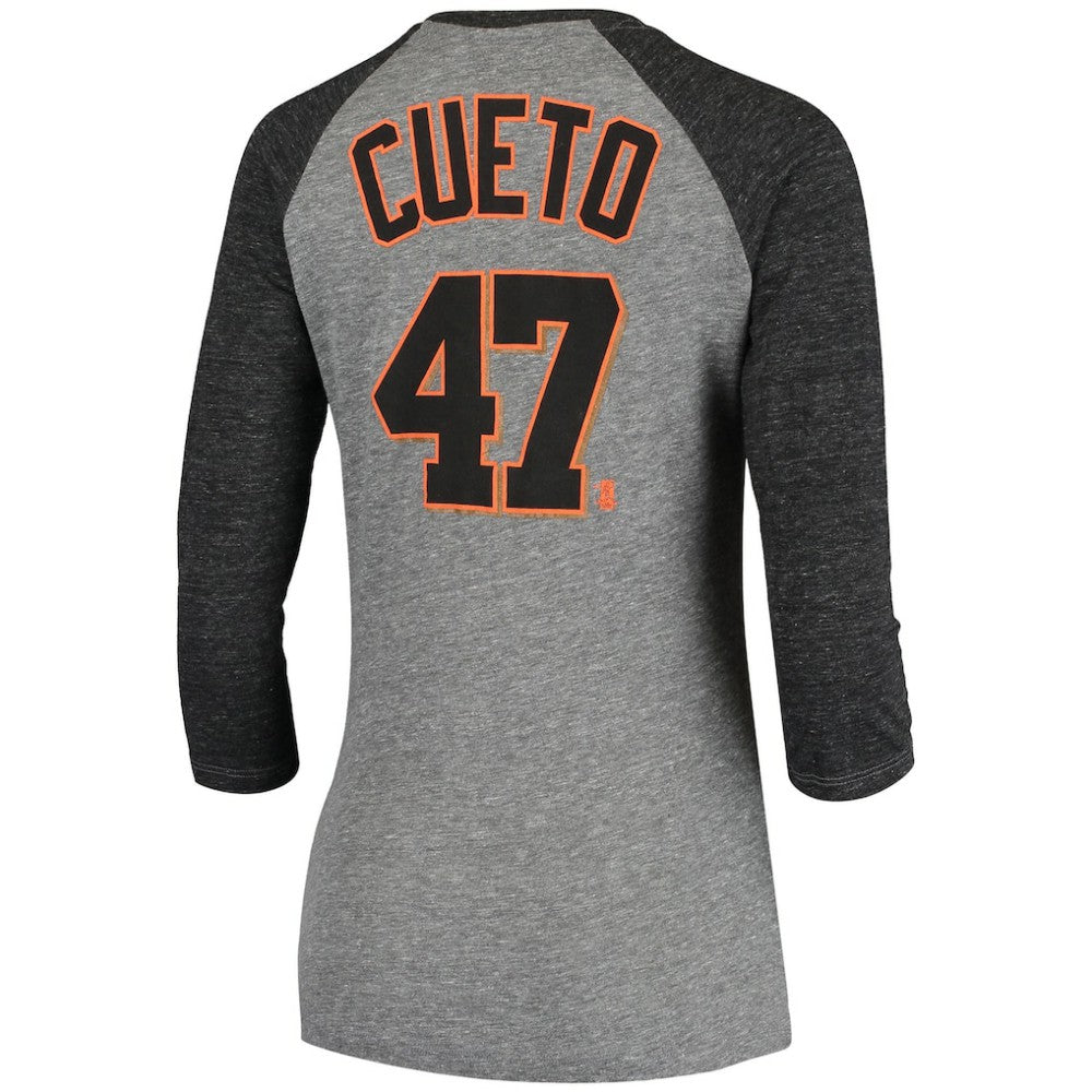 Johnny Cueto San Francisco Giants 5th & Ocean by Women's Script Name & Number Raglan Tri-Blend 3/4-Sleeve T-Shirt Gray