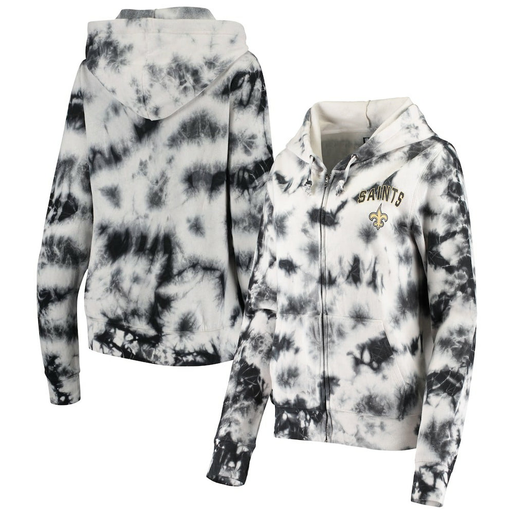 New Orleans Saints New Era Women's Tie Dye Fleece Full-Zip Hoodie - Black on sale